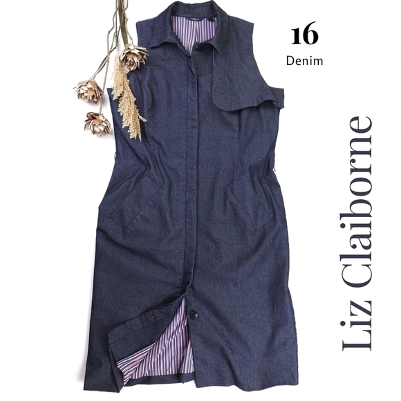 Liz Claiborne Dresses & Skirts - LIZ Claiborne Blue Denim Lined Button Down Dress Sz 16